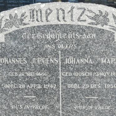 MENTZ Johannes Jurgens 1866-1947 &amp; Johanna Maria BOSCH 1869-1950
