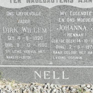 NELL Dirk Willem 1920-1980 &amp; Johanna J. DE BEER 1925-1974