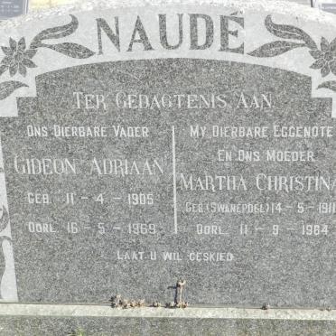 NAUDE Gideon Adriaan 1905-1969 &amp; Martha Christina SWANEPOEL 1911-1964