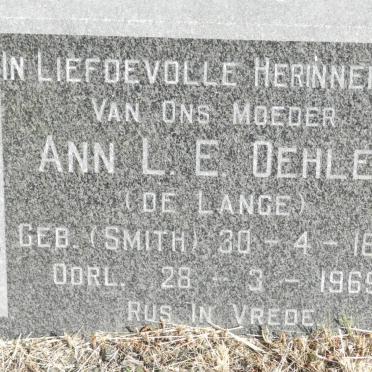 OEHLEY Ann L. voorheen DE LANGE nee SMITH 1884-1969