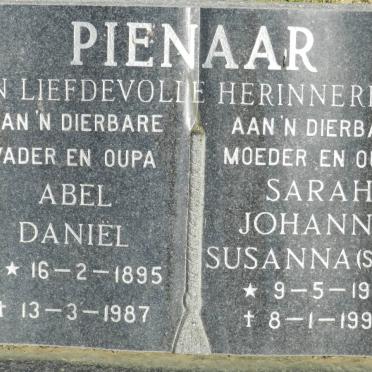 PIENAAR Abel Daniel 1895-1987 &amp; Sarah Johanna Susanna 1917-1999