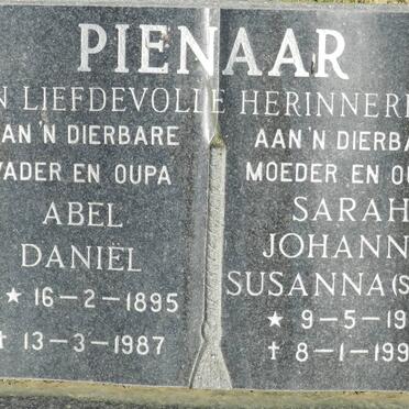 PIENAAR Abel Daniel 1895-1987 &amp; Sarah Johanna Susanna 1917-1999