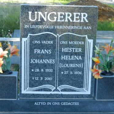 UNGERER Frans Johannes 1932-2010 &amp; Hester Helena LOURENS 1936-