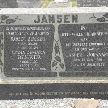BEKKER Cornelius Phillips 1931-1999 &amp; Lydia Demara 1931-2002 :: JANSEN Casper Johannes 1919-1956