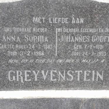 GREYVENSTEIN Johannes Godfried 1881-1953 &amp; Anna Sophia LE ROUX 1883-1966