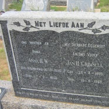 GRIMSELL Jan H. 1889-1948 &amp; Anna H.W.V.D. MERWE 1895-1988
