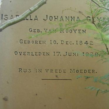 GEYER Isabella Johanna nee VAN ROOYEN 1842-1929
