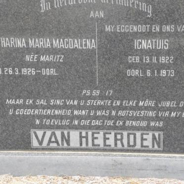 HEERDEN Ignatius, van 1922-1973 &amp; Catharina Maria Magdalena MARITZ 1926-