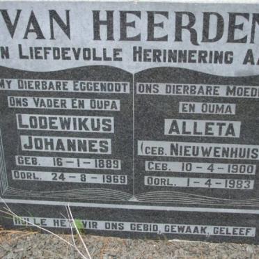 HEERDEN Lodewikus Johannes, van 1889-1969 &amp; Alleta NIEUWENHUIS 1900-1983