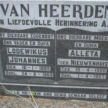 HEERDEN Lodewikus Johannes, van 1889-1969 &amp; Alleta NIEUWENHUIS 1900-1983