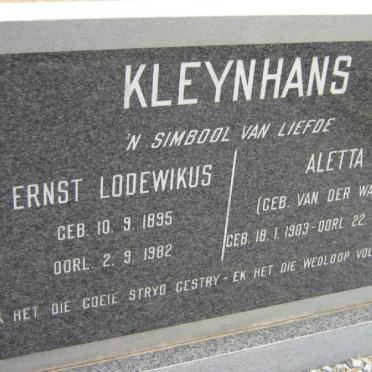 KLEYNHANS Ernst Lodewikus 1895-1982 &amp; Aletta VAN DER WALT 1903-1955