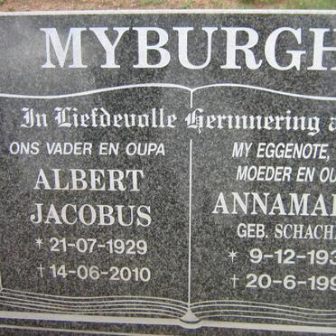 MYBURGH Albert Jacobus 1929-2010 &amp; Annamarie SCHACHLE 1934-1997