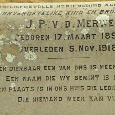 MERWE J.P., v.d. 1899-1918