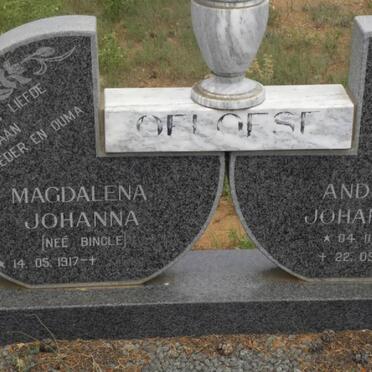 OELOFSE Andries Johannes 1913-1991 &amp; Magdalena Johanna BINGLE 1917-.