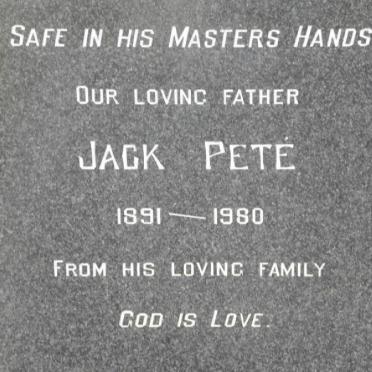 PETE Jack 1891-1980