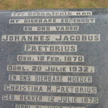 PRETORIUS Johannes Jacobus 1870-1932 &amp; Christina M. BEKKER 1875-
