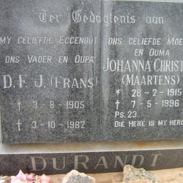 RANDT D.F.J., du 1905-1982 &amp; Johanna Christina MAARTENS 1915-1996