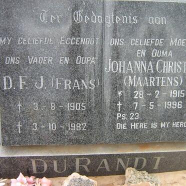 RANDT D.F.J., du 1905-1982 &amp; Johanna Christina MAARTENS 1915-1996