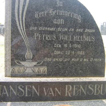 RENSBURG Petrus Willhelmus, Jansen van 1910-1956