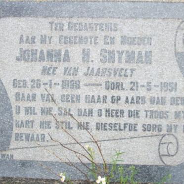 SNYMAN Johanna H. nee VAN JAARSVELT 1888-1951