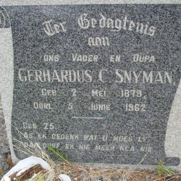 SNYMAN Gerhardus C. 1879-1962