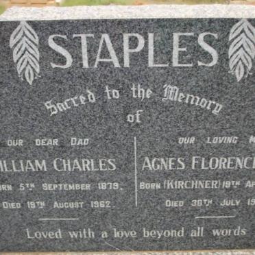 STAPLES William Charles 1879-1962 &amp; Agnes Florence May KIRCHNER 1886-1943