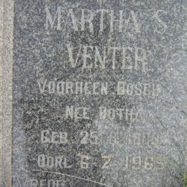 VENTER Martha S., formerly BOSCH, nee BOTHA 1889-1965