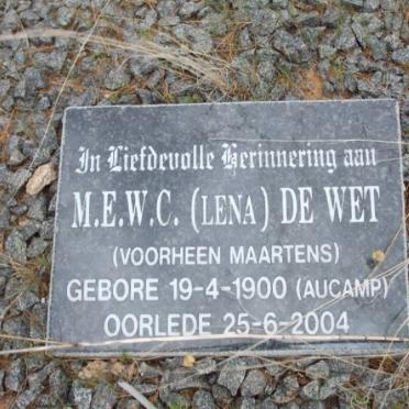 WET M.E.W.C., de, formerly MAARTENS, nee AUCAMP 1900-2004