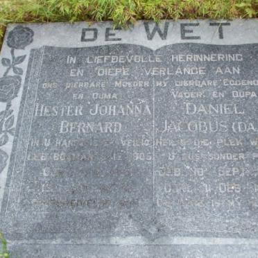 WET  Daniel Jacobus, de 1904-1970 &amp; Hester Johanna Bernard 1905-19??