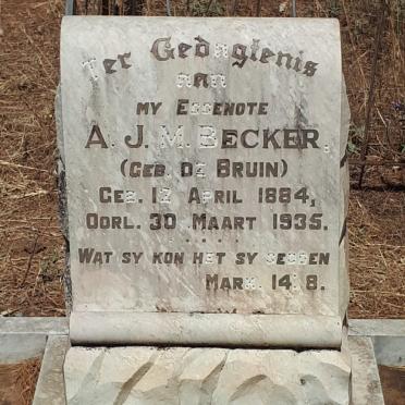 BECKER A.J.M. nee DE BRUIN 1884-1935