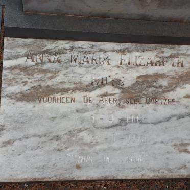BEER Johannes Lodevicus, de 1897-1930 :: BUYS Anna Maria Elizabeth voorheen DE BEER nee COETZEE 1902-1986