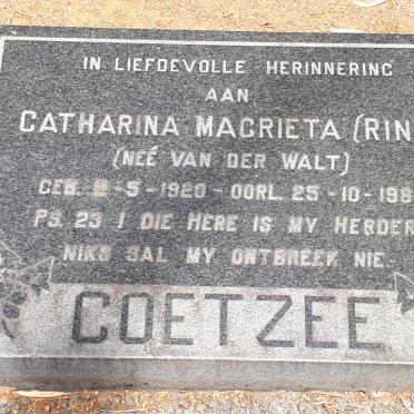 COETZEE Catharina Magrieta nee VAN DER WALT 1920-1987
