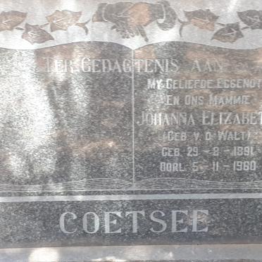 COETSEE Johanna Elizabeth nee V.D. WALT 1891-1960