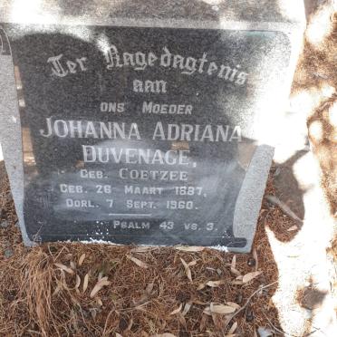 DUVENAGE Johanna Adriana nee COETZEE 1887-1960