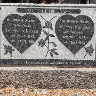 KRUGER Jacobus S.1870-1943 &amp; Susanna S. PRETORIUS 1873-1953