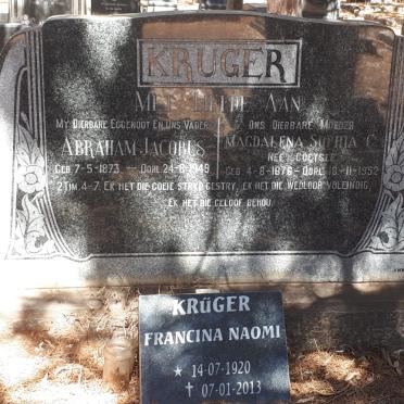 KRUGER Abraham Jacobus 1873-1949 &amp; Magdalena Sophia C. COETZEE 1876-1952 :: KRUGER Francina Naomi 1920-2013