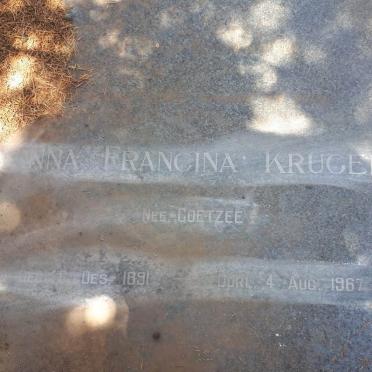KRUGER Anna Francina nee COETZEE 1891-1967