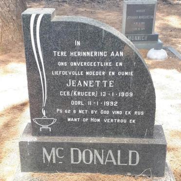 MCDONALD Jeanette nee KRUGER 1909-1992