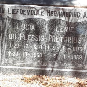 PLESSIS Lucia, du 1871-1960 :: PRETORIUS Lenie 1875-1969