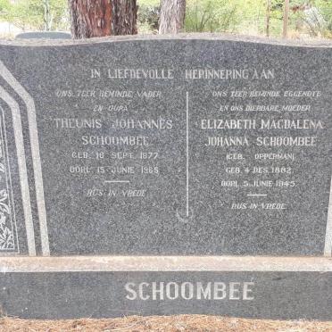 SCHOOMBEE Theunis Johannes 1877-1965 &amp; Elizabeth Magdalena Johanna OPPERMAN 1882-1945