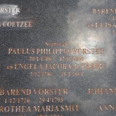 VORSTER Paulus Philippus 1786-1859 &amp; Engela Jacoba DE KLERK 1786-1864