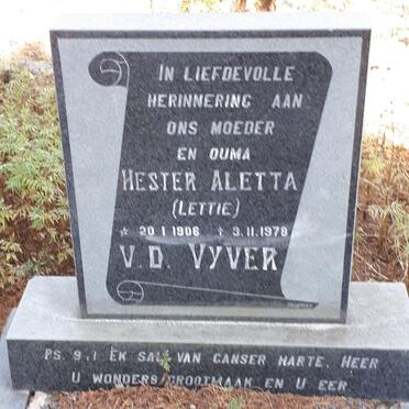VYVER Hester Aletta, van der 1906-1978