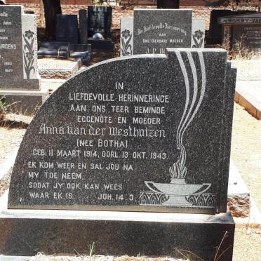 WESTHUIZEN Anna, van der nee BOTHA 1914-1943