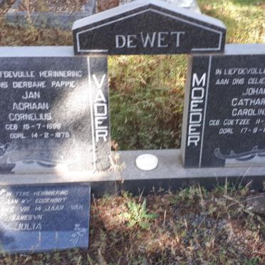WET Jan Adriaan Cornelius, de 1898-1975 &amp; Johanna Catharina Carolina COETZEE 1900-1960 :: ? Julia