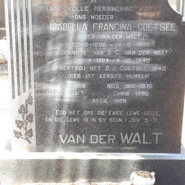 WALT S.C., van der 1884-1940 :: COETSEE Isabella Francina voorheen VAN DER WALT nee VAN DER WALT 1890-1972