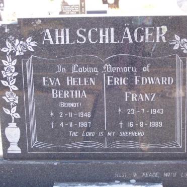 AHLSCHLAGER Eric Edward Franz 1943-1989 &amp; Eva Helen Bertha BERNDT 1948-1987