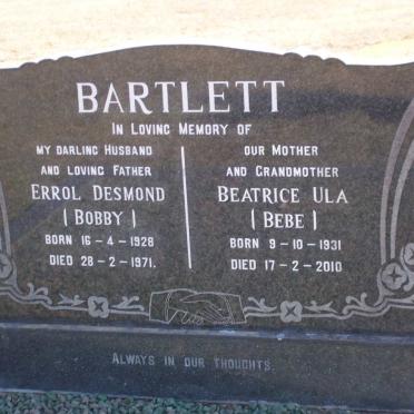 BARTLETT Errol Desmond 1928-1971 &amp; Beatrice Ula 1931-2010