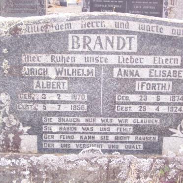 BRANDT Friedrich Wilhelm Albert 1870-1956 &amp; Anna Elizabeth FORTH 1874-1924