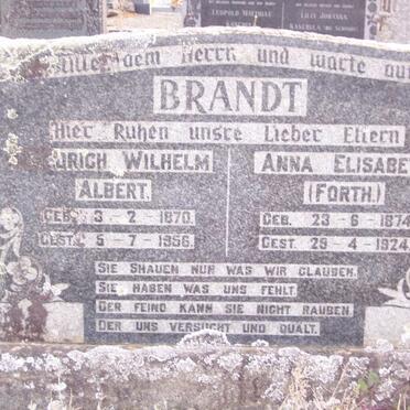 BRANDT Friedrich Wilhelm Albert 1870-1956 &amp; Anna Elizabeth FORTH 1874-1924