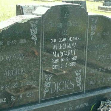 DICKS Ernest 1869-1964 &amp; Wilhelmina Margaret 1888-1968 :: DICKS Donovan Arthur 1921-1956